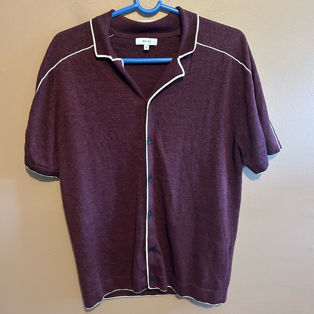 Reiss Maroon Short Sleeve Button Down Shirt